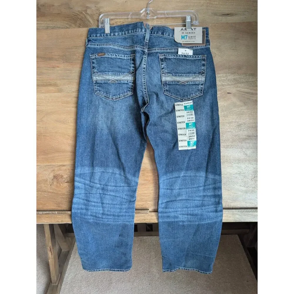 Ariat M7 Series Jeans Mens 34x32 Blue Denim Stretch Slim Fit Straight Leg NWT